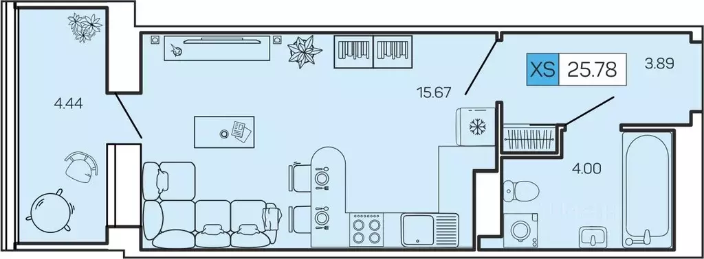 Студия Архангельская область, Архангельск ул. Гагарина, 44 (24.89 м) - Фото 1