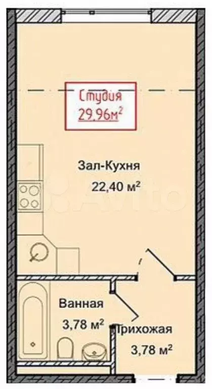 Квартира-студия, 30 м, 3/13 эт. - Фото 1