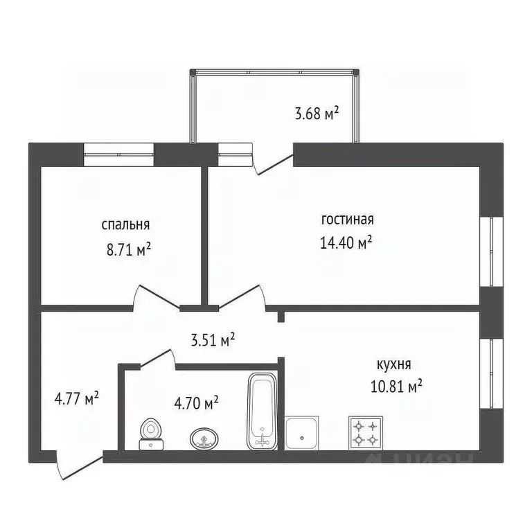 2-к кв. Красноярский край, Красноярск Линейная ул., 114 (46.9 м) - Фото 1