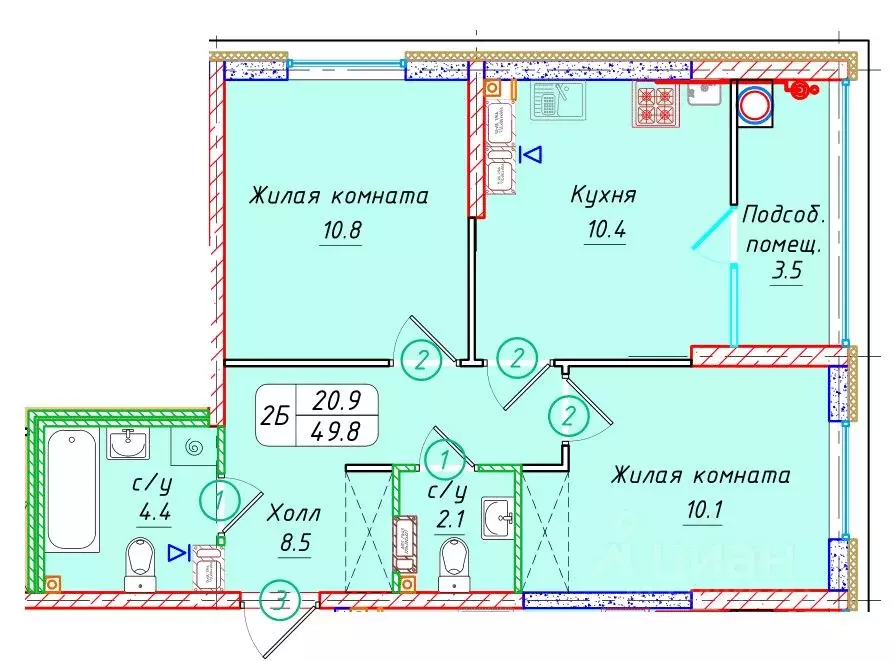 2-к кв. Ставропольский край, Ставрополь № 36 мкр, ЖК Фруктовый сад,  ... - Фото 1
