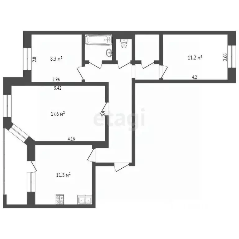 3-к кв. Ханты-Мансийский АО, Сургут Югорская ул., 7 (67.7 м) - Фото 2