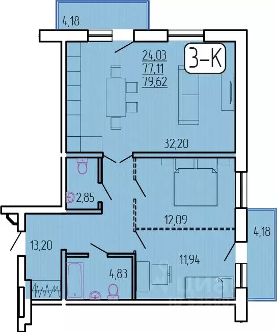 3-к кв. Бурятия, Улан-Удэ 140А мкр,  (79.62 м) - Фото 1