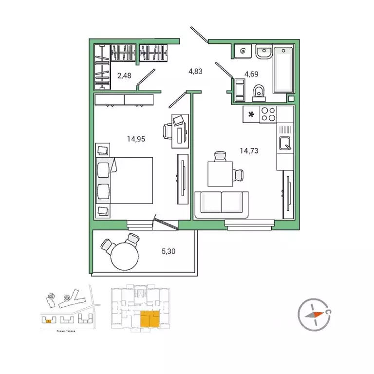 1-к кв. Ленинградская область, Гатчина ул. Чехова, 39 (42.8 м) - Фото 0