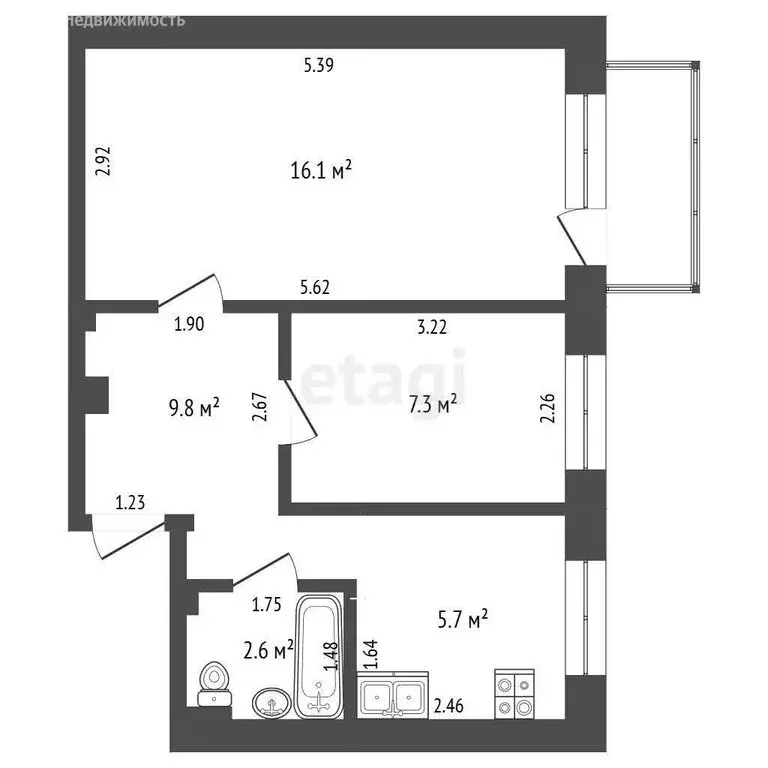 2-комнатная квартира: Тюмень, Рижская улица, 82 (41.5 м) - Фото 1
