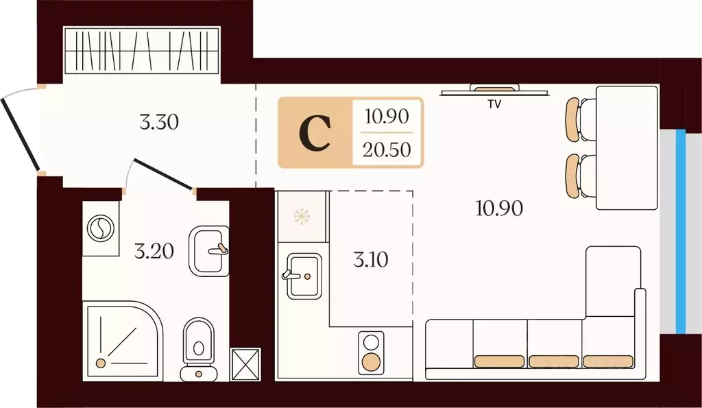 Студия Башкортостан, Уфа ул. Сун-Ят-Сена, 24 (20.5 м) - Фото 2