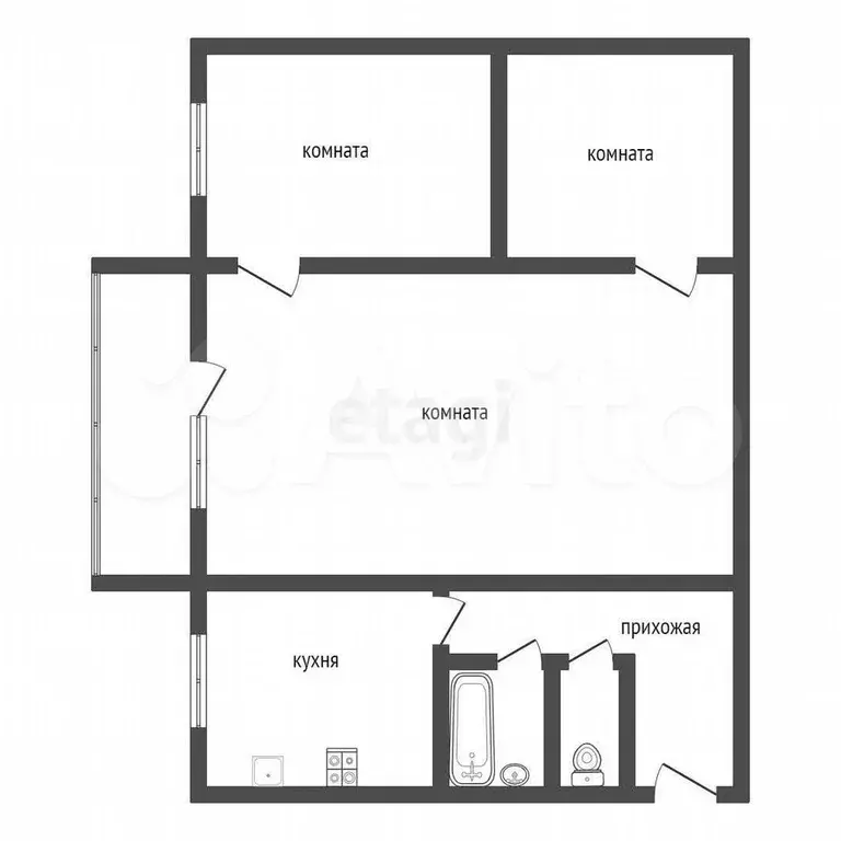 3-к. квартира, 48 м, 4/5 эт. - Фото 0