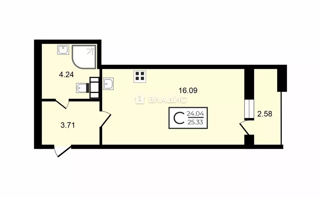 Квартира-студия: Санкт-Петербург, проспект Маршала Блюхера, 3к3 (25.05 ... - Фото 1