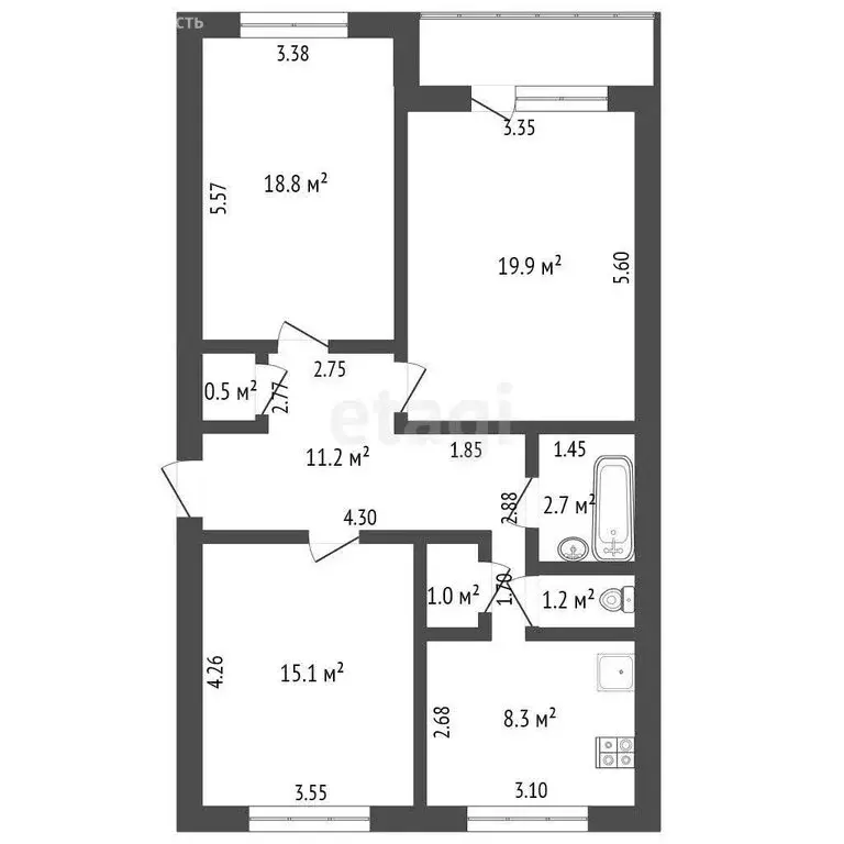 3-комнатная квартира: Ишим, улица Плеханова, 1 (80.5 м) - Фото 1