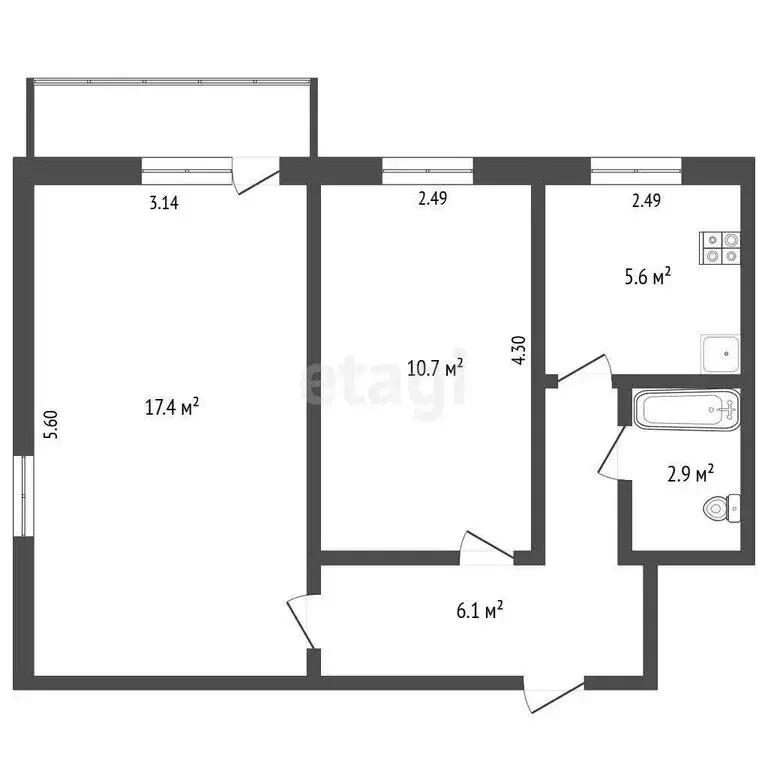 2-комнатная квартира: Альметьевск, улица Марджани, 165 (43.5 м) - Фото 1