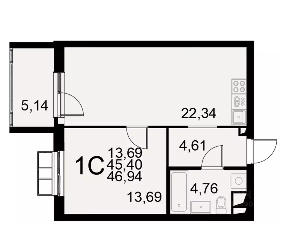 1-к кв. Тульская область, Тула Хлебная пл. (45.4 м) - Фото 0