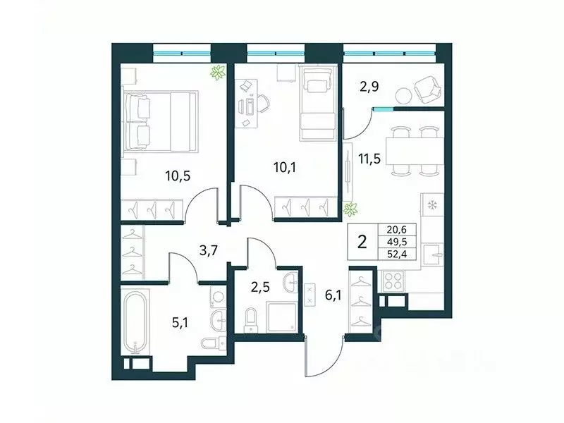 2-к кв. Забайкальский край, Чита Хороший мкр,  (52.4 м) - Фото 1