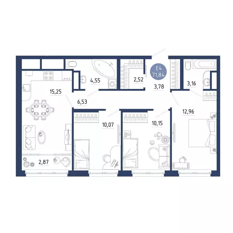 3-комнатная квартира: Дядьково, 2-й Бульварный проезд, 8 (71.84 м) - Фото 2