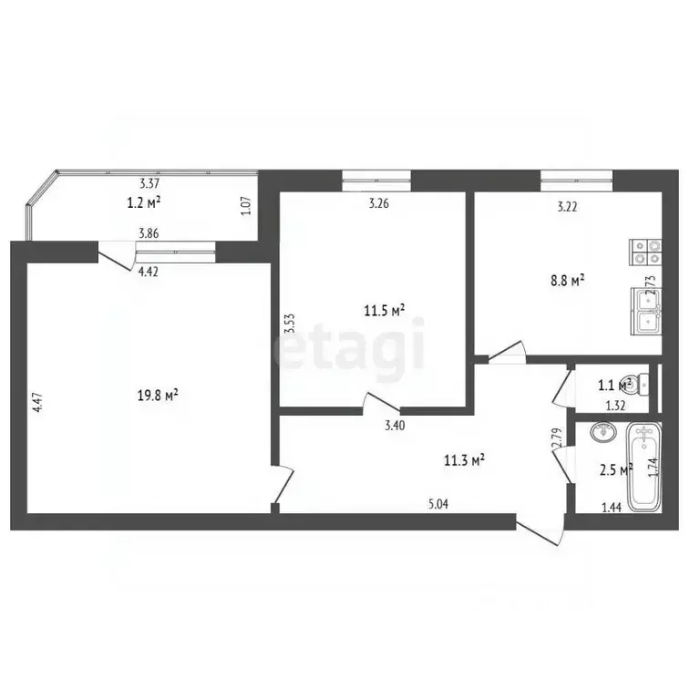 2-к кв. Забайкальский край, Чита Батарейный мкр, 8 (56.2 м) - Фото 2