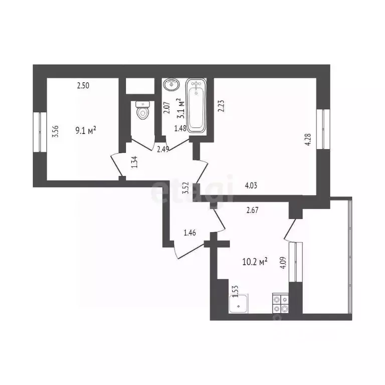 2-к кв. Ямало-Ненецкий АО, Новый Уренгой Энтузиастов мкр, 1 (45.8 м) - Фото 1