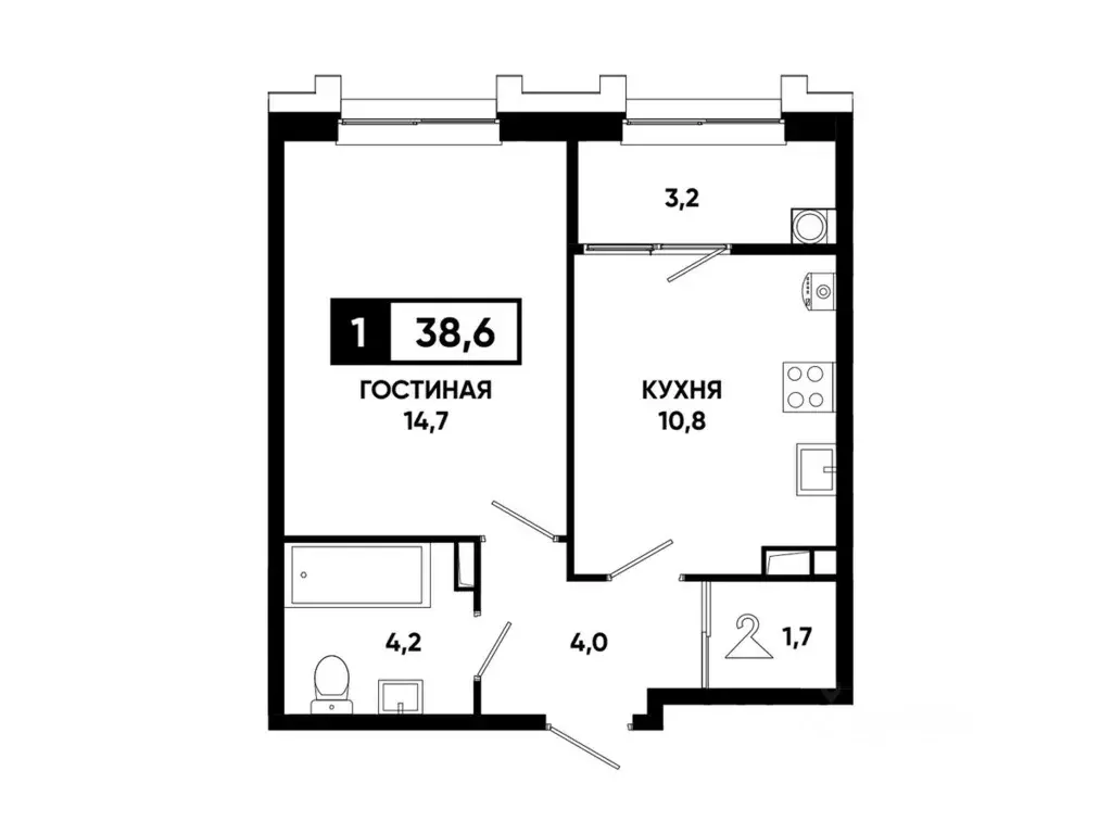 1-к кв. Ставропольский край, Ставрополь просп. Российский, 16к1 (38.6 ... - Фото 2