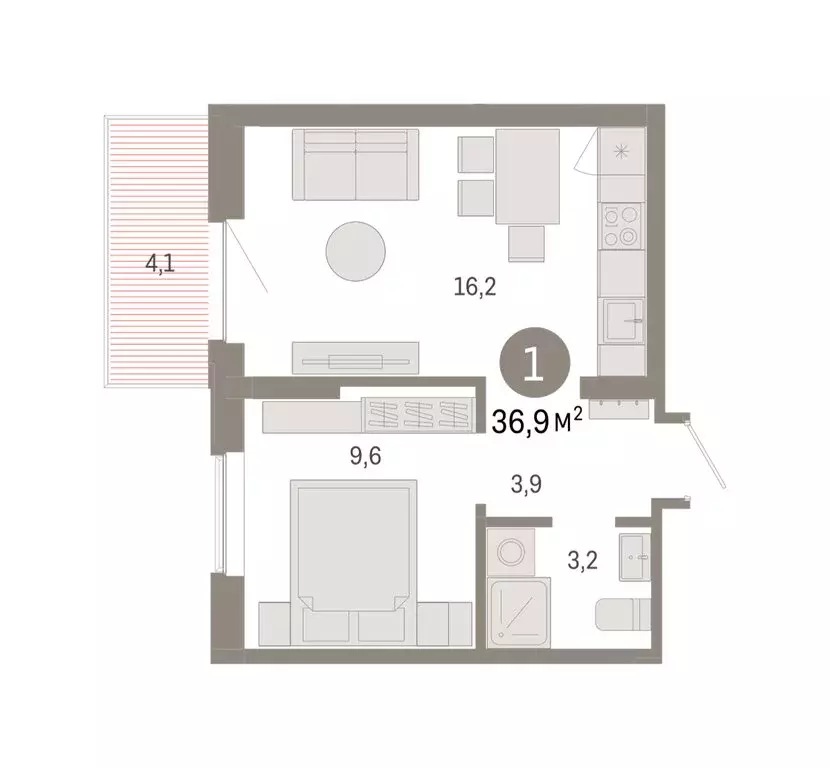 1-комнатная квартира: Омск, Кировский округ (36.89 м) - Фото 1