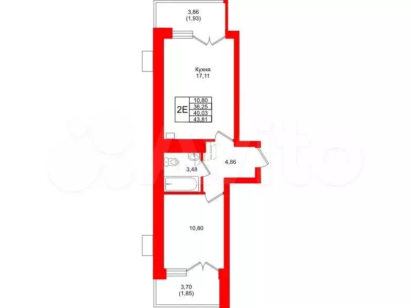 1-к. квартира, 40 м, 4/7 эт. - Фото 1