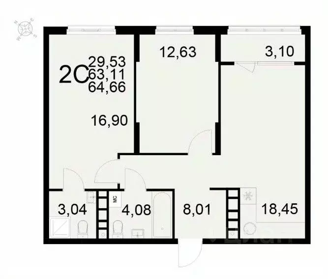2-к кв. Рязанская область, Рязань ул. Бирюзова (64.66 м) - Фото 1