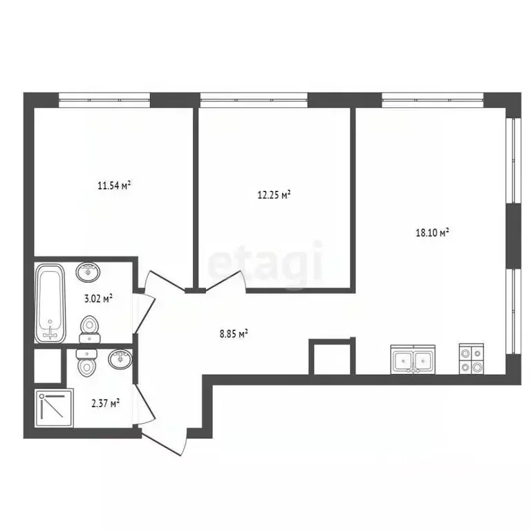 2-к кв. Санкт-Петербург просп. Крузенштерна, 13 (56.1 м) - Фото 1