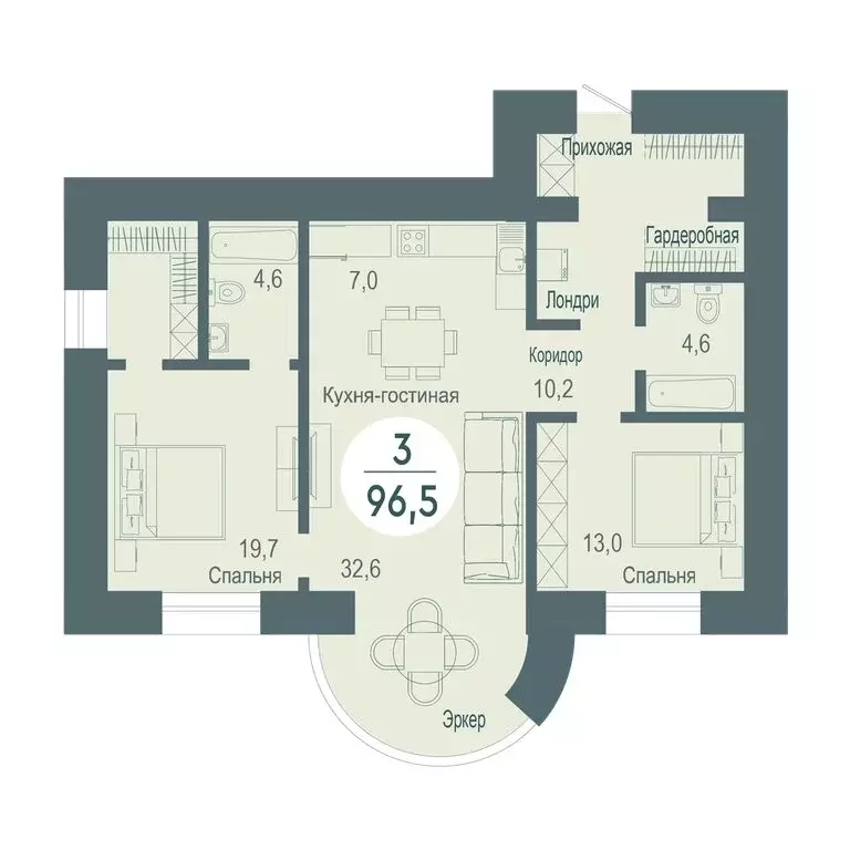 3-комнатная квартира: Красноярск, улица Авиаторов, 34 (96.5 м) - Фото 0