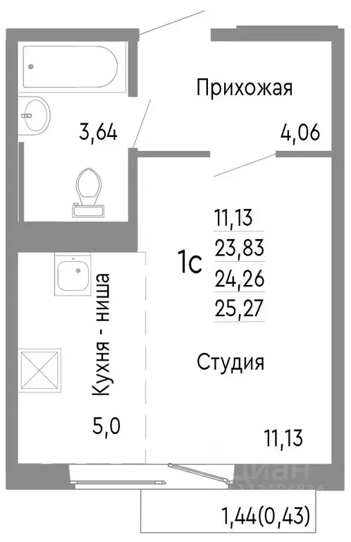 Студия Челябинская область, Челябинск Нефтебазовая ул., 1к2 (24.26 м) - Фото 0