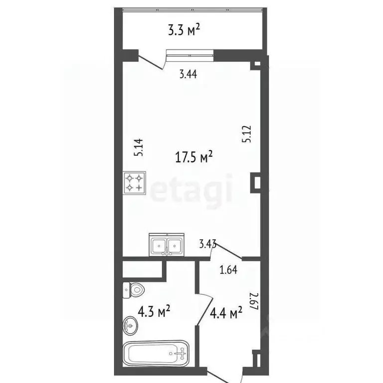 Студия Санкт-Петербург Рыбацкий просп., 17к1 (26.2 м) - Фото 1
