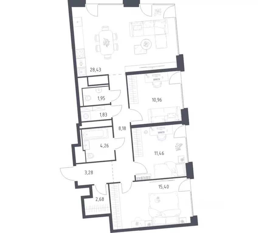 3-к кв. Москва Квартал на воде жилой комплекс, к5 (88.43 м) - Фото 1