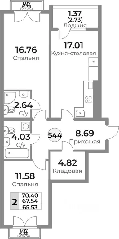 2-к кв. Калининградская область, Калининград Пригородная ул. (67.54 м) - Фото 0