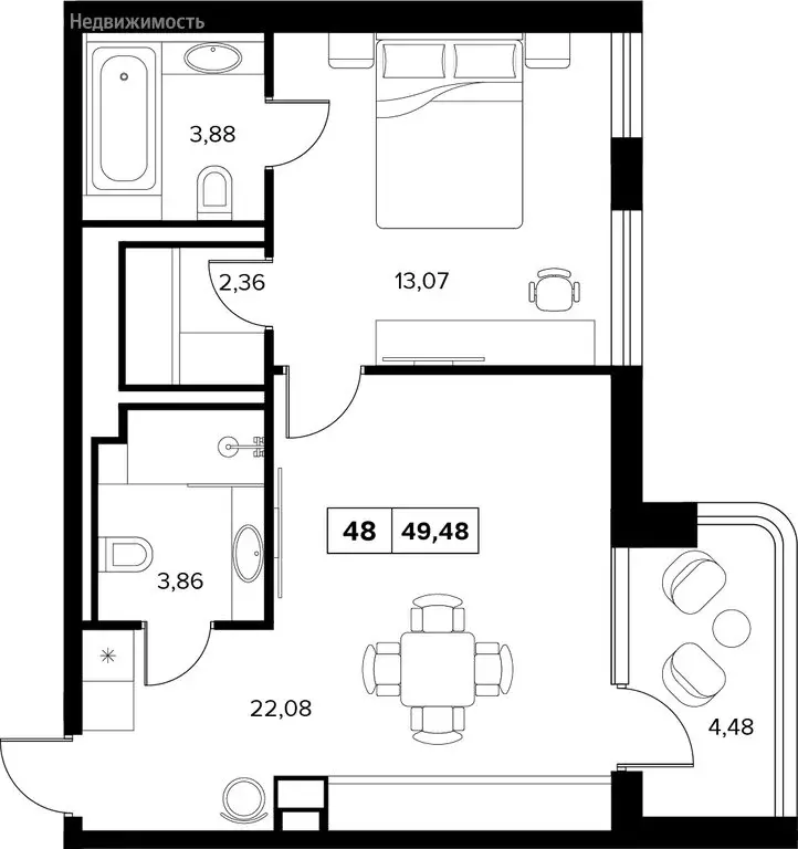 2-комнатная квартира: микрорайон Культурное Уч-Дере, улица Семашко, ... - Фото 1
