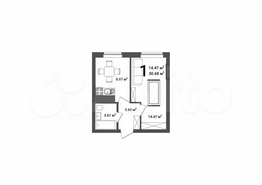 1-к. квартира, 30,5 м, 17/25 эт. - Фото 1