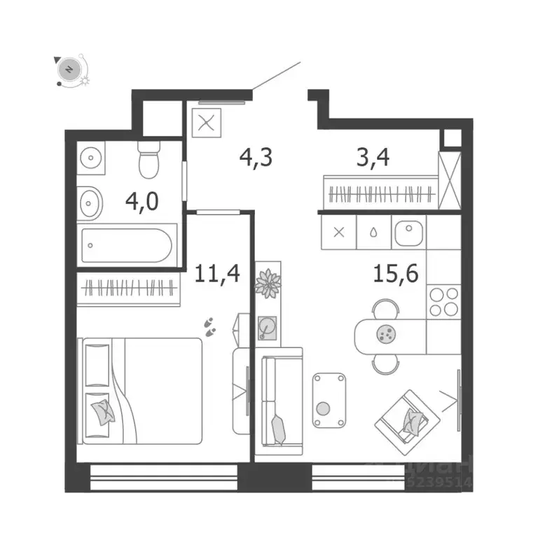 1-к кв. Москва проезд Проектируемый № 7021А (38.7 м) - Фото 0