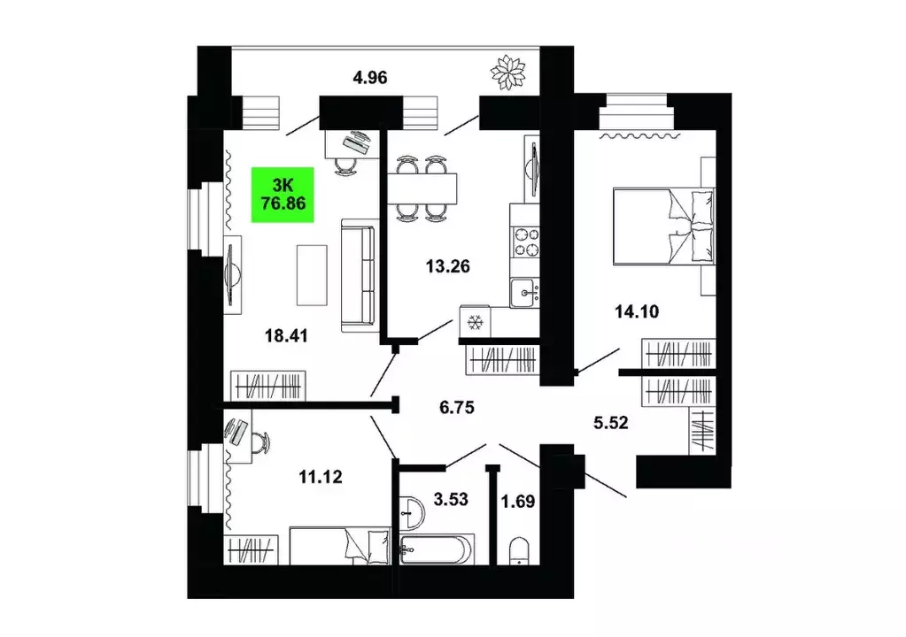 3-к кв. Кировская область, Кирово-Чепецкий район, Федяковское с/пос, ... - Фото 1