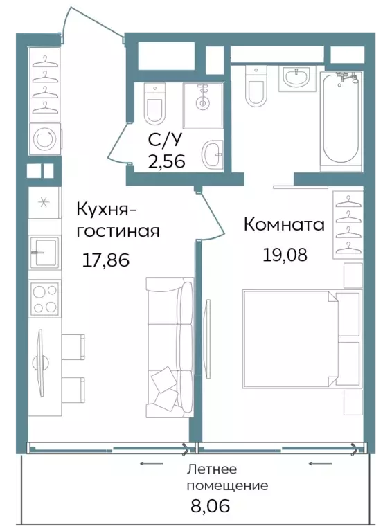 2-к квартира, 47.56 м - Фото 0