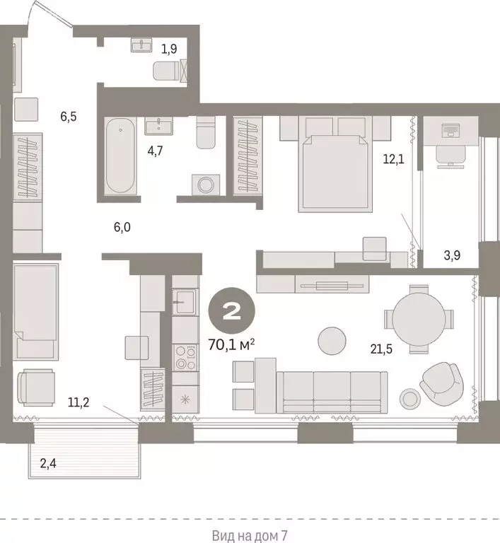 2-комнатная квартира: Тюмень, Краснооктябрьская улица, 4к3 (70.09 м) - Фото 1