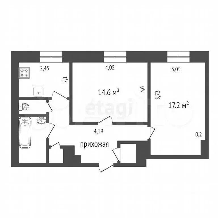 2-к. квартира, 54,5 м, 1/4 эт. - Фото 0