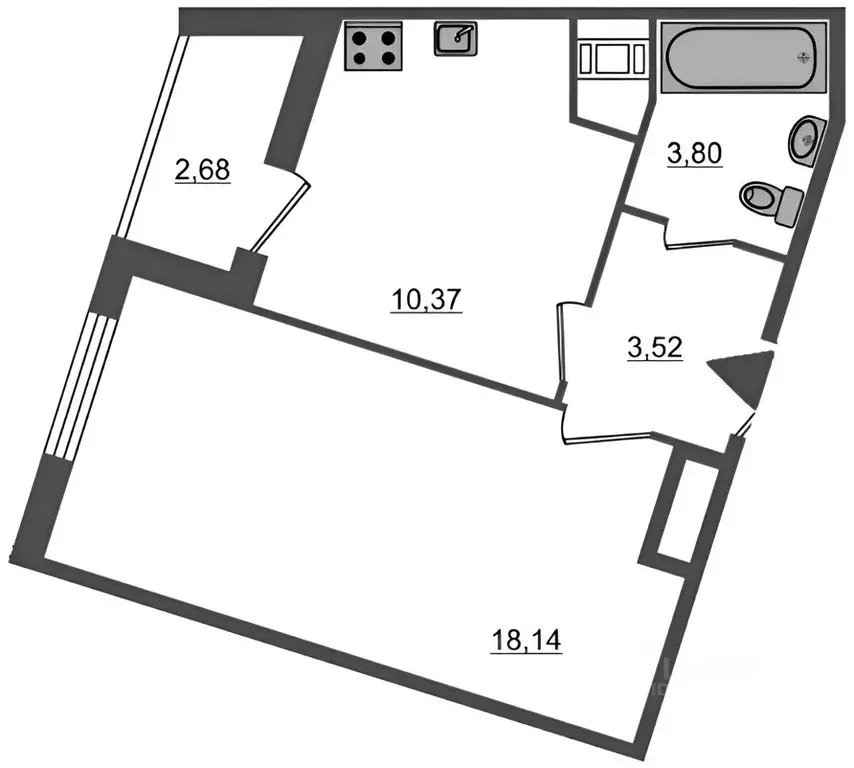 1-к кв. Санкт-Петербург пос. Шушары, просп. Старорусский, 13к1 (38.9 ... - Фото 1