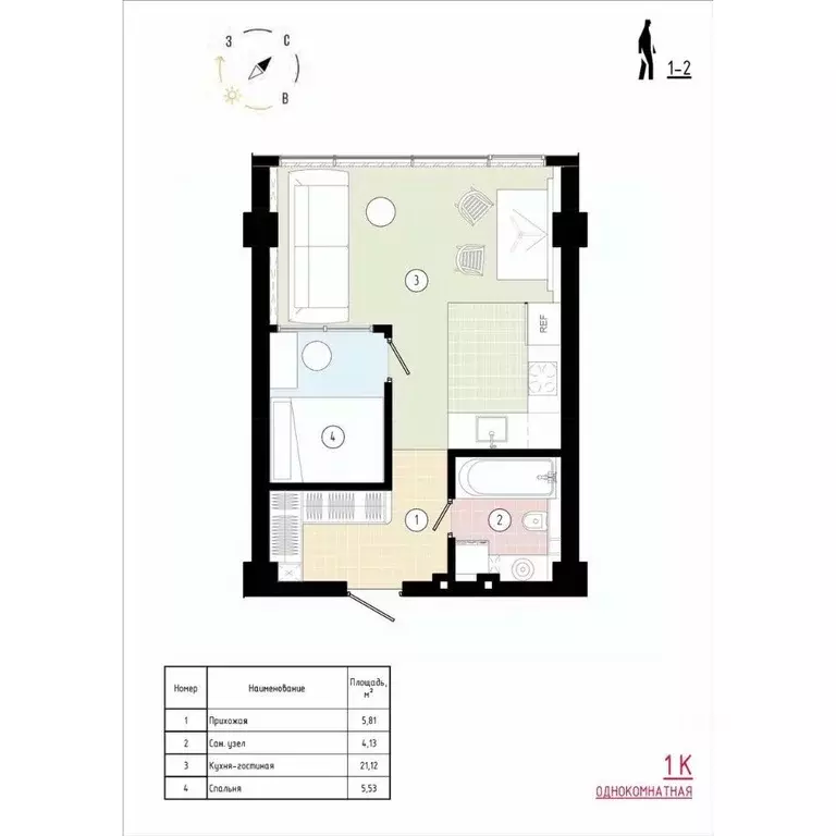 1-к кв. Приморский край, Владивосток Острогорный жилой комплекс (37.26 ... - Фото 1