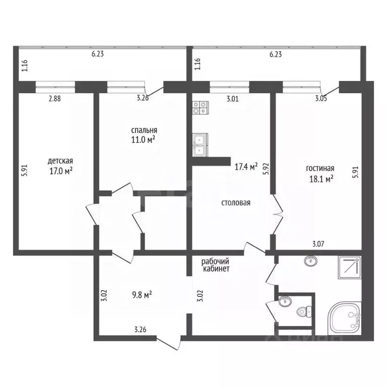 4-к кв. Вологодская область, Череповец Рыбинская ул., 20 (97.1 м) - Фото 2