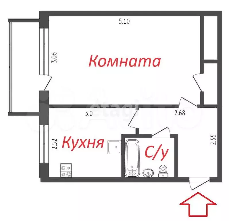 1-к. квартира, 31 м, 5/5 эт. - Фото 0