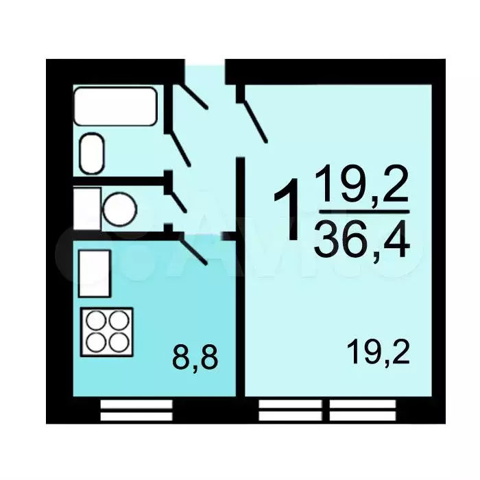 1-к. квартира, 36,4 м, 1/5 эт. - Фото 0