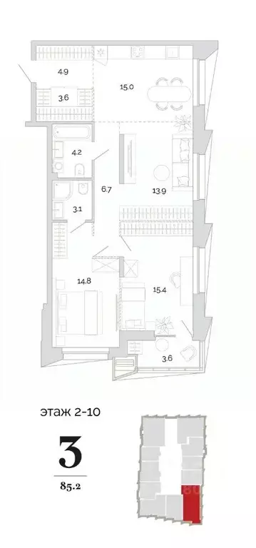 3-к кв. Пензенская область, Пенза проезд 2-й Свердлова, 4 (85.2 м) - Фото 0