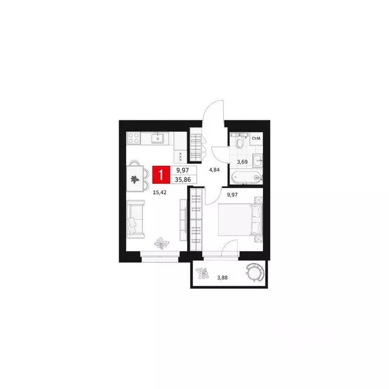 1-к кв. Башкортостан, Уфа ул. Большая Московская, 11 (35.86 м) - Фото 0