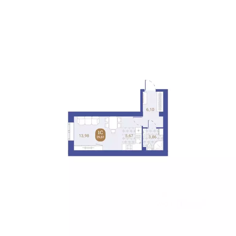 Студия Пензенская область, Пенза Артель жилой комплекс (29.61 м) - Фото 0