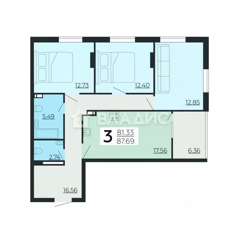 3-к кв. Липецкая область, Липецк ул. Нестерова, 9 (87.69 м) - Фото 1