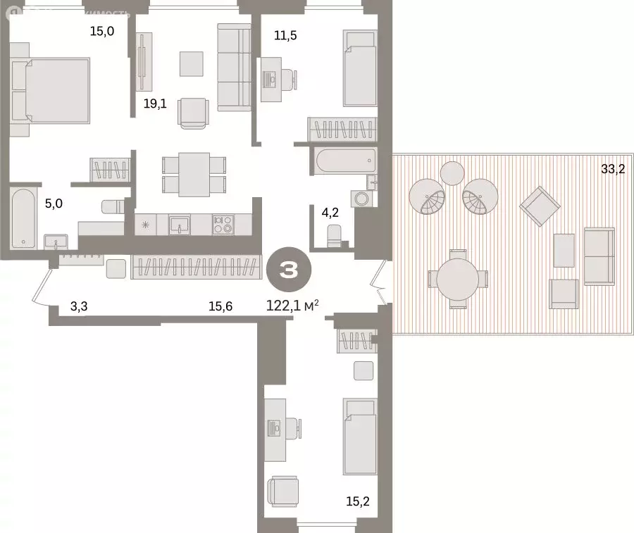 3-комнатная квартира: Екатеринбург, улица Академика Ландау, 7 (122.1 ... - Фото 1