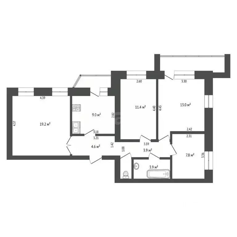 4-к кв. Тюменская область, Тюмень ул. Щербакова, 142к1 (74.0 м) - Фото 2