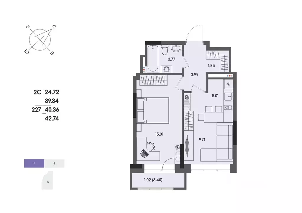 2-к кв. Удмуртия, Ижевск ул. Джамбула, 83 (40.36 м) - Фото 1