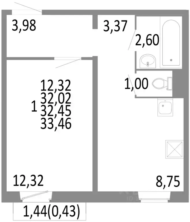 1-к кв. Челябинская область, Челябинск ул. Блюхера, 125В (32.45 м) - Фото 0
