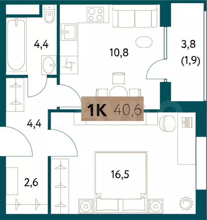 1-к. квартира, 40,5 м, 15/15 эт. - Фото 0