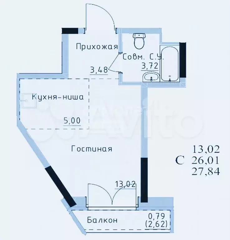 Квартира-студия, 27,8 м, 13/13 эт. - Фото 0